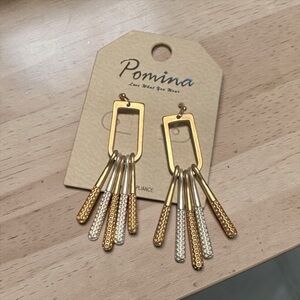 Pomina Gold & Silver Mixed Metal Geometric Fringe Dangle Earrings (BR1010/1)